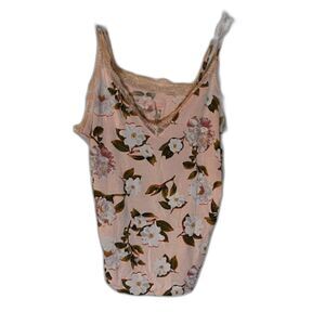 Victoria's Secret Camisole Sleep Shirt M Pink Floral Prnt Lace Coquette Romantic